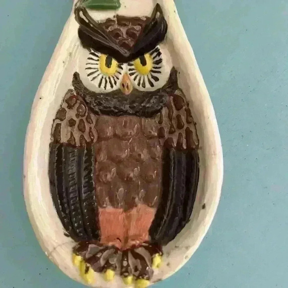 Vintage 80s Ceramic Owl Spoon Rest Kitschy Kitchen Wall Decor  Mid Century Decor - Picture 7 of 9